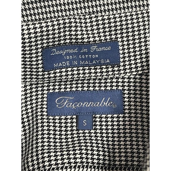 Faconnable Black White Houndstooth Check Long Sleeve Button Up Top Size Small - Picture 8 of 8